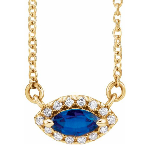 14k Yellow Gold Marquise-cut Blue Sapphire & Halo Diamond Necklace