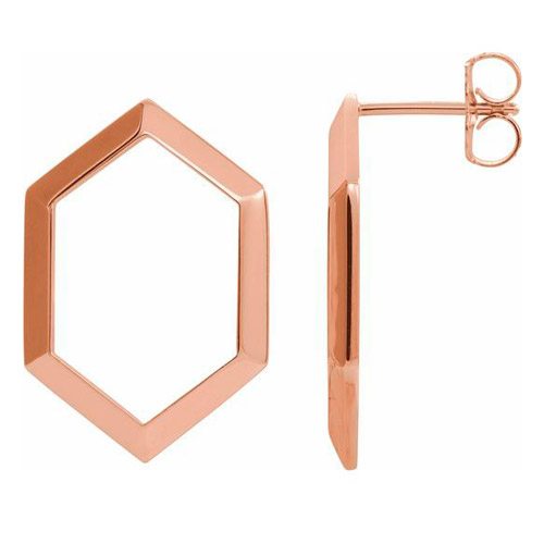 14k Rose Gold Open Hexagon Earrings