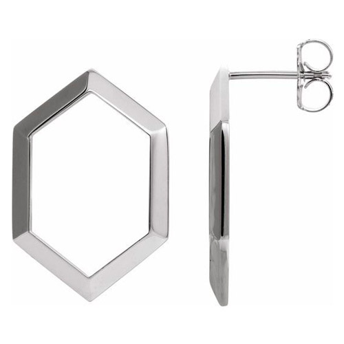 14k White Gold Open Hexagon Earrings