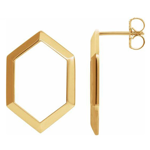 14k Yellow Gold Open Hexagon Earrings