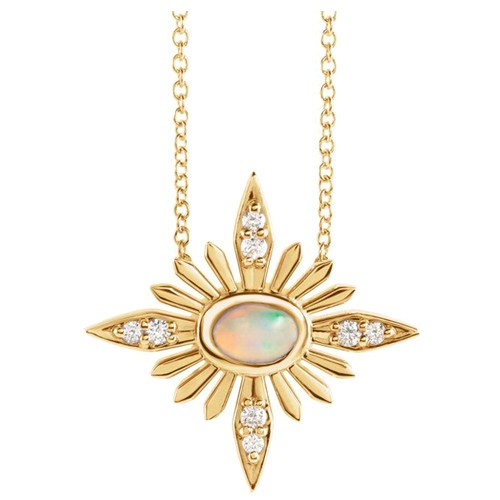 14k Yellow Gold Ethiopian Opal & .08 ct tw Diamond Celestial Necklace