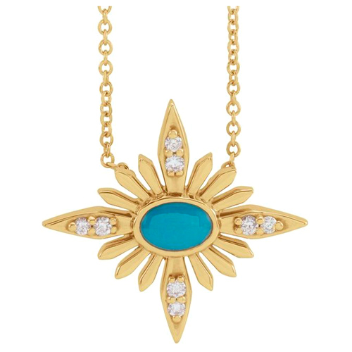 14k Yellow Gold Turquoise and .08 ct tw Diamond Celestial Necklace