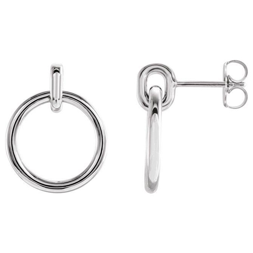 14k White Gold Small Circle Dangle Earrings