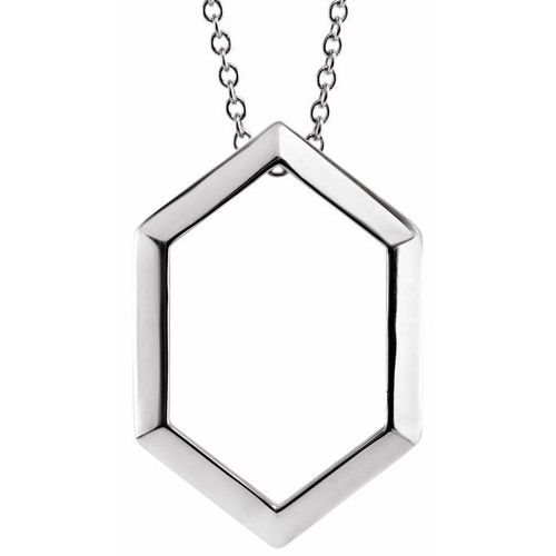 14k White Gold Open Hexagon Necklace