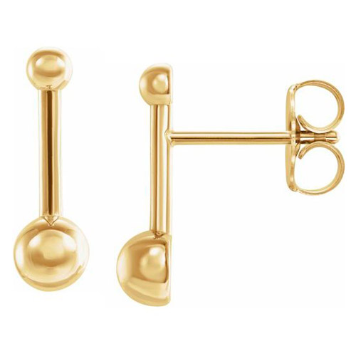 14k Yellow Gold Bar and Ball Post Earrings