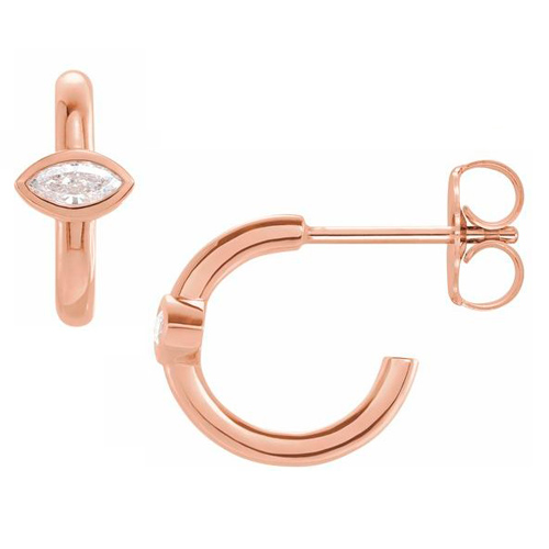 14k Rose Gold 1/8 ct tw Marquise-cut Diamond Hoop Earrings