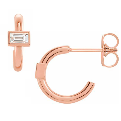 14k Rose Gold 1/5 ct tw Diamond Baguette Hoop Earrings