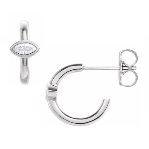 14k White Gold 1/8 ct tw Marquise-cut Diamond Hoop Earrings
