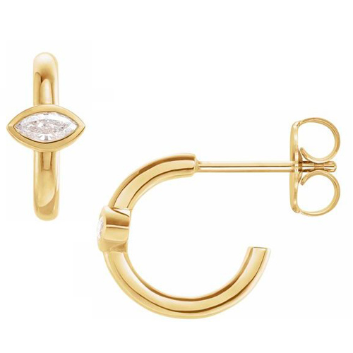 14k Yellow Gold 1/8 ct tw Marquise-cut Diamond Hoop Earrings