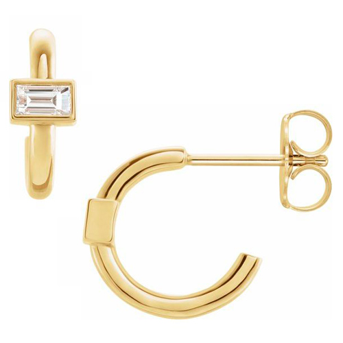 14k Yellow Gold 1/5 ct tw Diamond Baguette Hoop Earrings