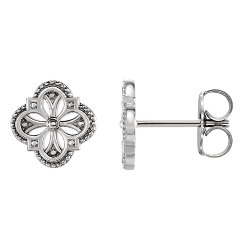 14k White Gold Vintage-Inspired Clover Stud Earrings