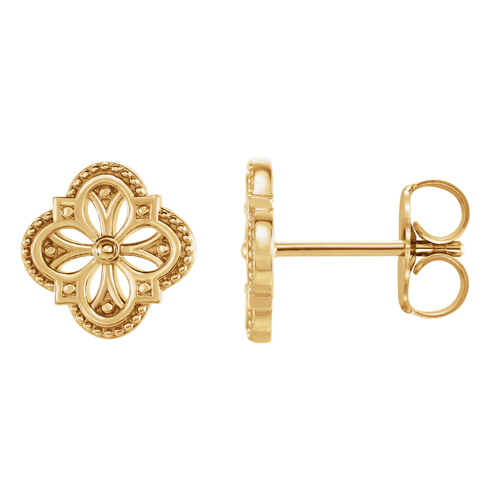 14k Yellow Gold Vintage-Inspired Clover Stud Earrings