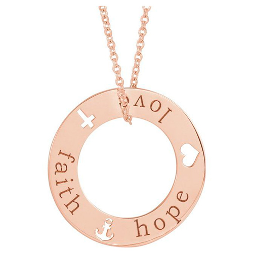 14k Rose Gold Faith Hope Love Pierced Loop Necklace