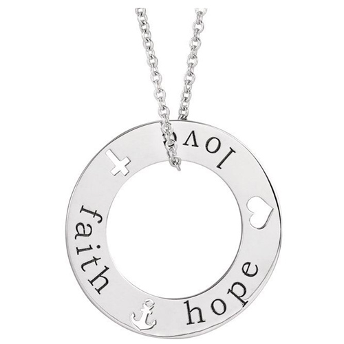 14k White Gold Faith Hope Love Pierced Necklace