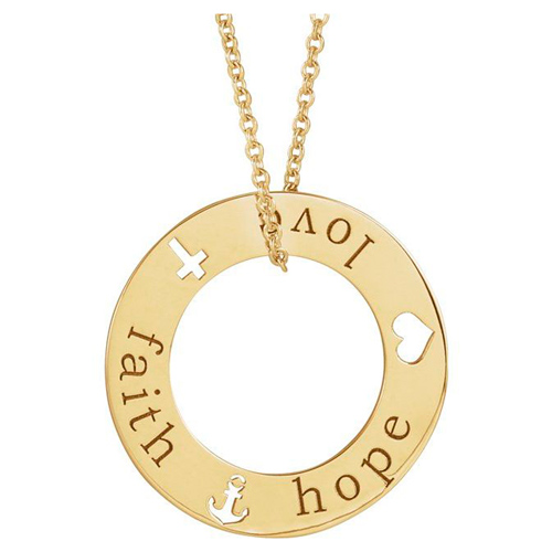 14k Yellow Gold Faith Hope Love Pierced Necklace