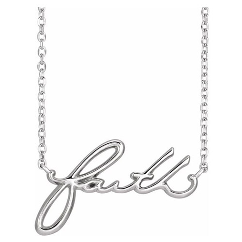 14k White Gold Faith Necklace JJ87143W | Joy Jewelers