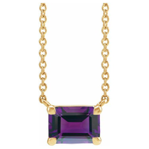 14k Yellow Gold 1/4 ct Emerald-cut Amethyst Solitaire Necklace