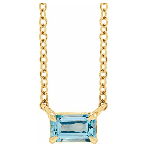 14k Yellow Gold 1/4 ct Emerald-cut Aquamarine Solitaire Necklace