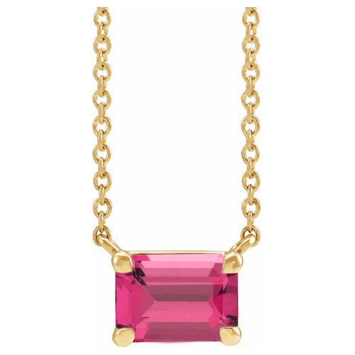 14k Yellow Gold .35 ct Emerald-cut Pink Tourmaline Solitaire Necklace