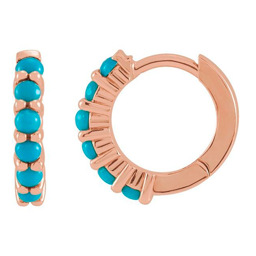 14k Rose Gold Turquoise Hinged Hoop Earrings