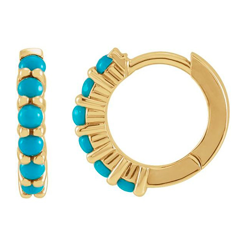 14k Yellow Gold Turquoise Hinged Hoop Earrings