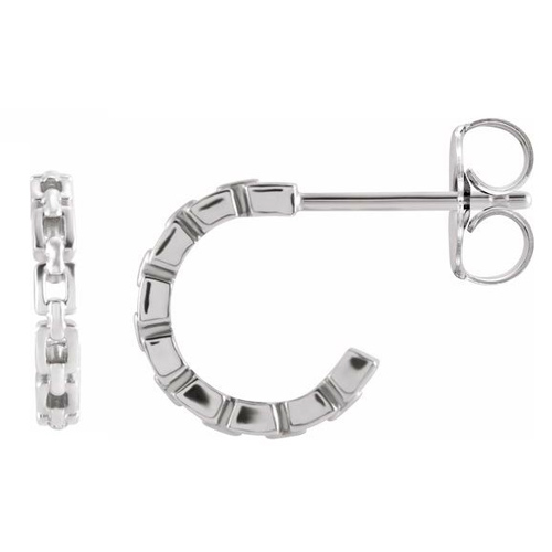 14k White Gold Chain Link Hoop Earrings 3/8in