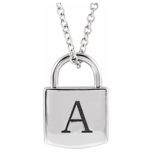 Sterling Silver Engravable Lock Necklace