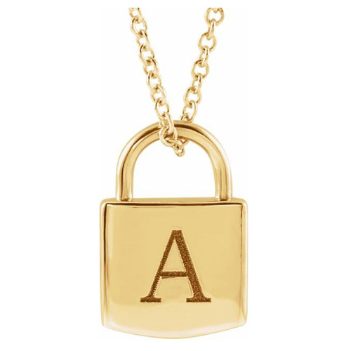 14k Yellow Gold Engravable Lock Necklace
