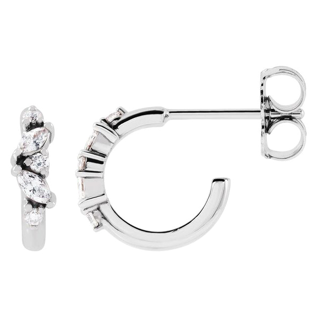 14k White Gold 0.20 ct tw Marquise and Round Diamond Huggie Earrings