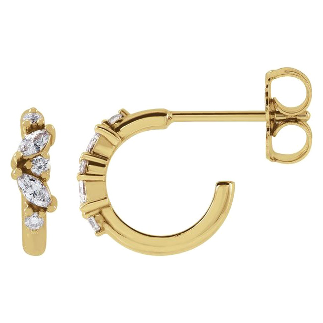 14k Yellow Gold 0.20 ct tw Marquise and Round Diamond Huggie Earrings