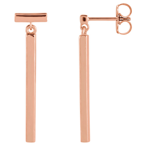 14k Rose Gold T Bar Dangle Earrings