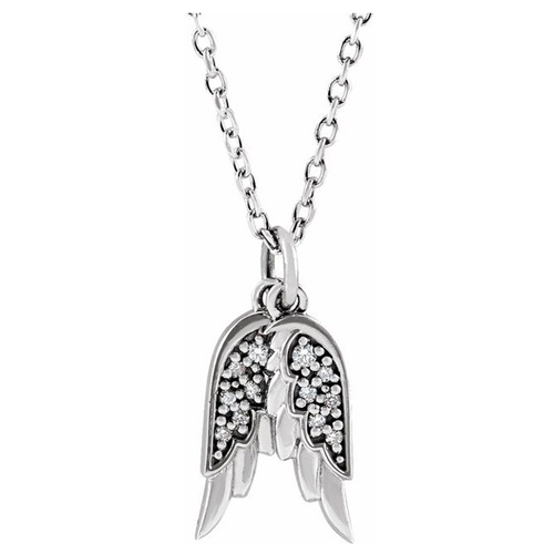 14k White Gold .04 ct tw Diamond Angel Wings Necklace