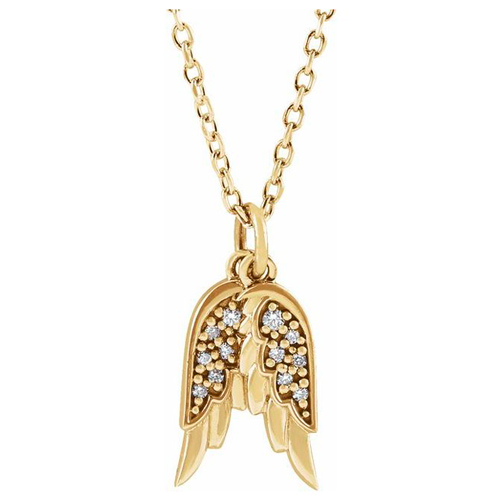 14k Yellow Gold .04 ct tw Diamond Angel Wings Necklace