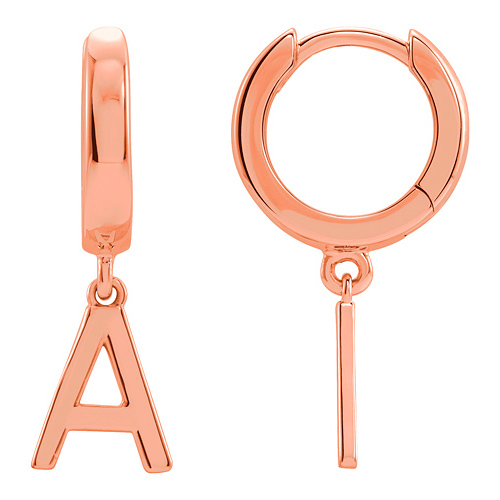 14k Rose Gold Mini Initial A Single Hoop Earring