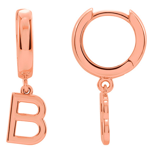 14k Rose Gold Mini Initial B Single Hoop Earring