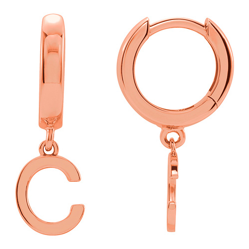 14k Rose Gold Mini Initial C Single Hoop Earring