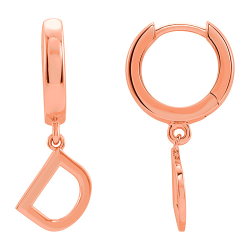 14k Rose Gold Mini Initial D Single Hoop Earring