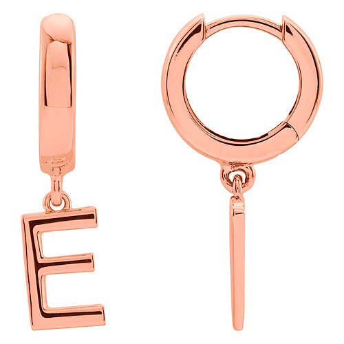 14k Rose Gold Mini Initial E Single Hoop Earring