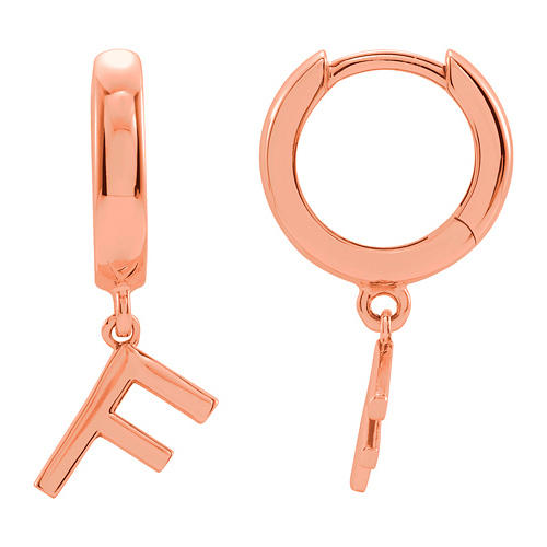 14k Rose Gold Mini Initial F Single Hoop Earring