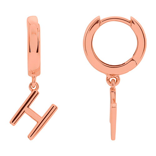 14k Rose Gold Mini Initial H Single Hoop Earring