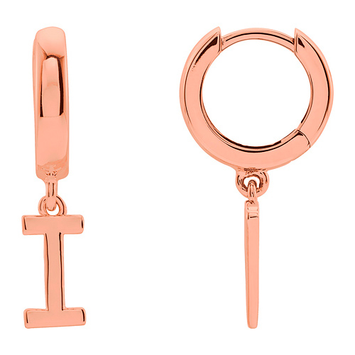 14k Rose Gold Mini Initial I Single Hoop Earring