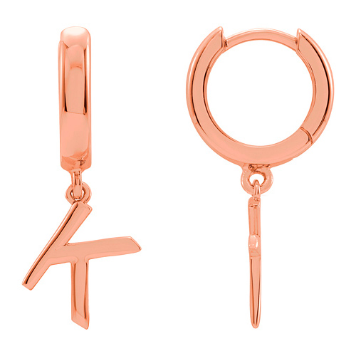 14k Rose Gold Mini Initial K Single Hoop Earring