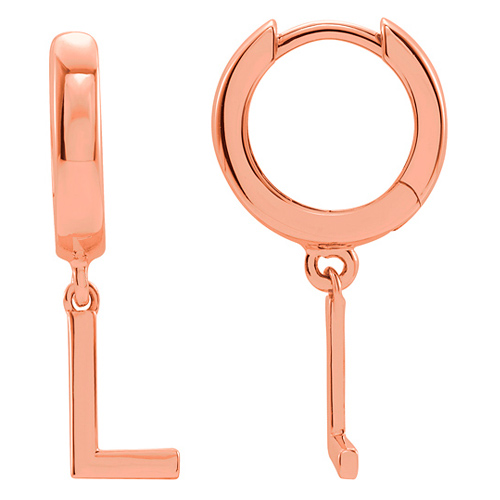 14k Rose Gold Mini Initial L Single Hoop Earring