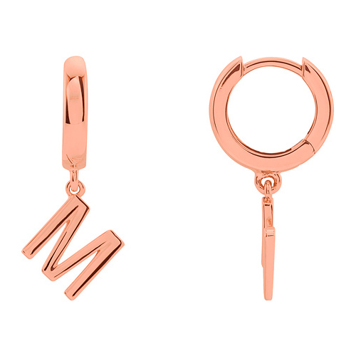 14k Rose Gold Mini Initial M Single Hoop Earring