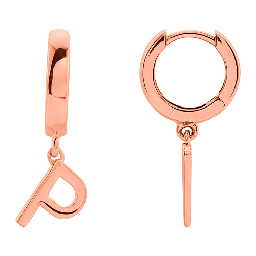 14k Rose Gold Mini Initial P Single Hoop Earring