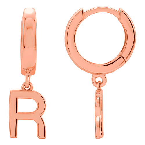 14k Rose Gold Mini Initial R Single Hoop Earring