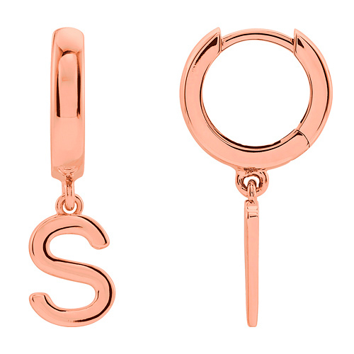 14k Rose Gold Mini Initial S Single Hoop Earring