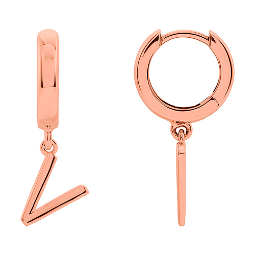 14k Rose Gold Mini Initial V Single Hoop Earring