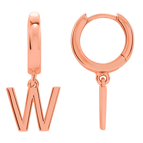 14k Rose Gold Mini Initial W Single Hoop Earring