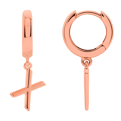 14k Rose Gold Mini Initial X Single Hoop Earring